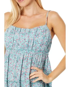 Lucky Brand Tiered Floral Mini Dress Blue Multi Outlet