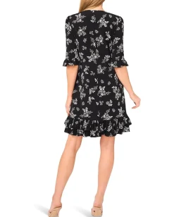 CeCe Tiered Ruffle 3/4 Sleeve Shift Dress Rich Black New