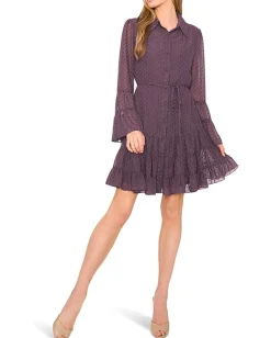 CeCe Tiered Ruffled Button Front Dress Potent Purple Discount