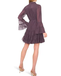 CeCe Tiered Ruffled Button Front Dress Potent Purple Discount
