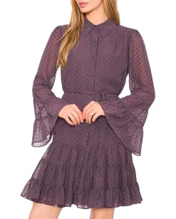 CeCe Tiered Ruffled Button Front Dress Potent Purple Discount