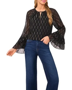 Women CeCe Tiered Sleeve Front Keyhole Blouse