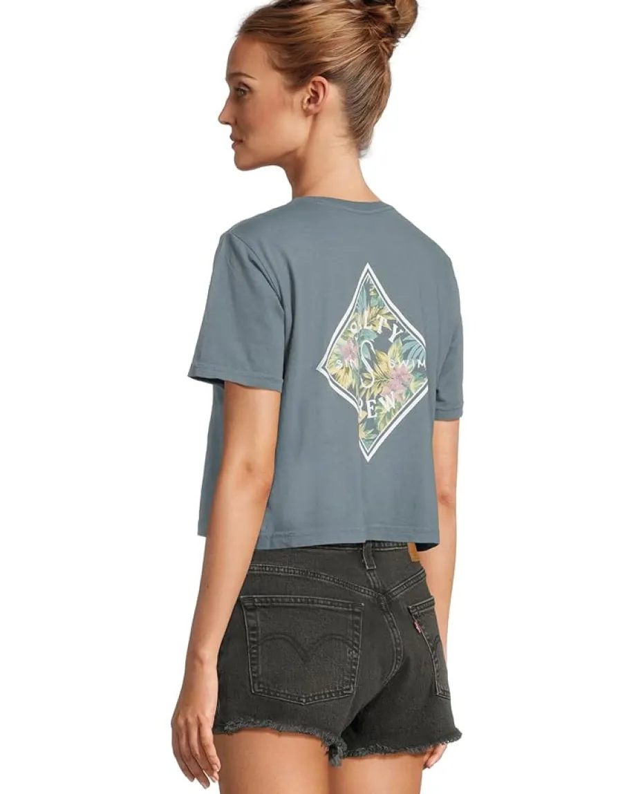 Salty Crew Tippet Fill Crop Tee Fin Blue New