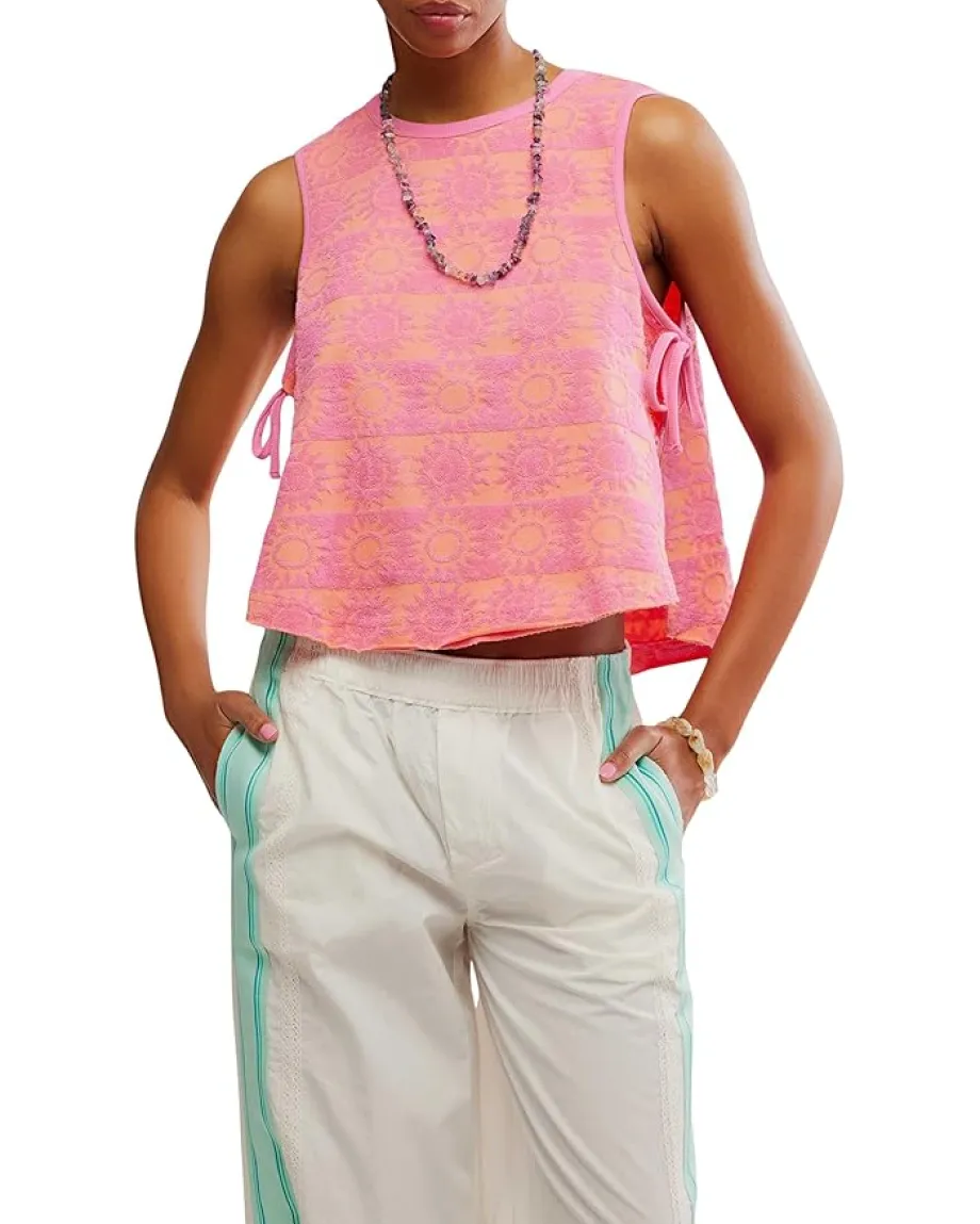 Free People Towel Terry Top Pink Combo Hot