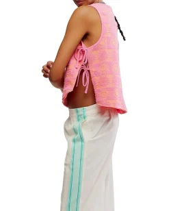 Free People Towel Terry Top Pink Combo Hot