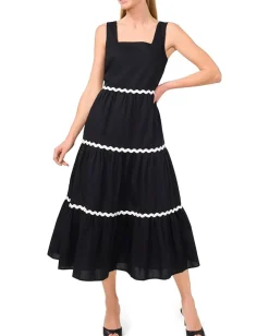 CeCe Trim Square Neck Tiered Maxi Rich Black