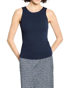 NIC+ZOE Trimmed Perfect Knit Ribbed Tank Dark Indigo Clearance