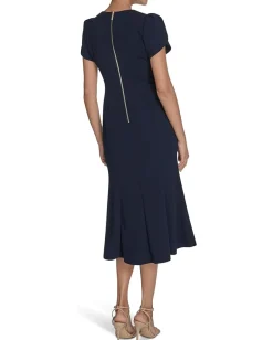 Calvin Klein Tulip Sleeve Aline Dress Indigo Discount