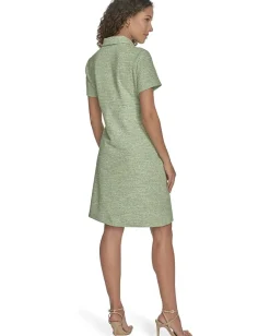 Women Calvin Klein Tweed Short Sleeve Collared Dress