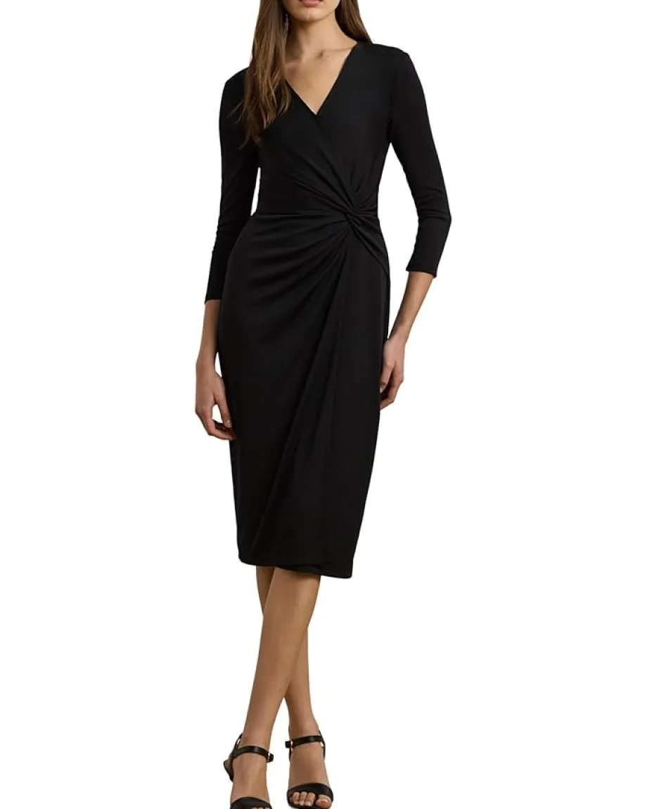 Lauren Ralph Lauren Twist-Front Jersey Surplice Dress Black