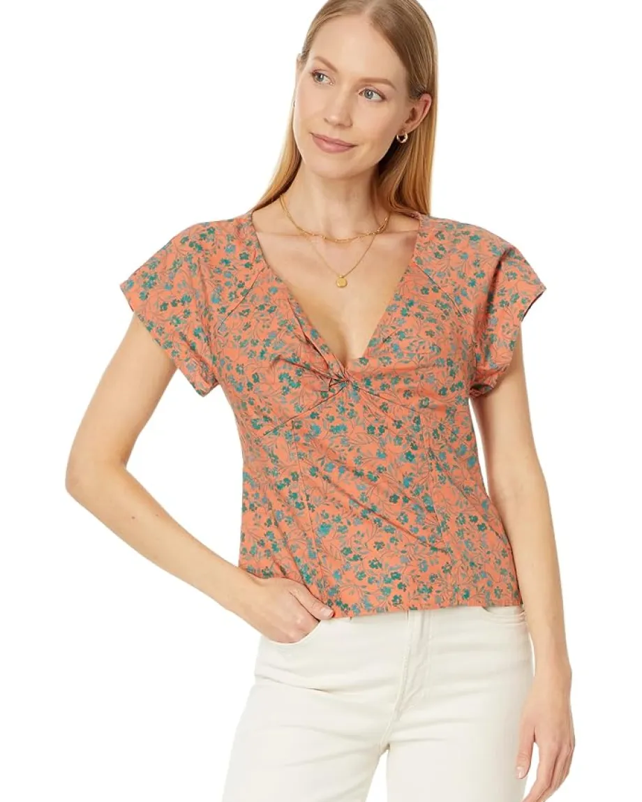 Women Madewell Twist-Front Seamed Top in Poplin