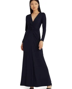 Lauren Ralph Lauren Twist-Front Stretch Jersey Gown Lighthouse Navy Outlet