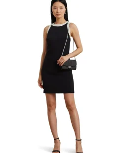 Lauren Ralph Lauren Two Tone Crepe Sleeveless Shift Dress Black/Mascarpone Cream Online