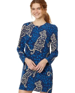 Lilly Pulitzer Tyra Long Sleeve Silk Dre Low Tide Navy Oversized Easy To Spot Hot