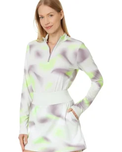 adidas Golf Ultimate365 Printed Mock Quarter Zip Golf Pullover Green Spark New