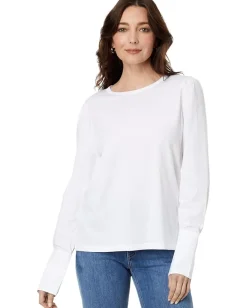 Elliott Lauren Underscore Woven and Knit Long Sleeve Blouse White Clearance