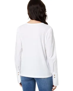 Elliott Lauren Underscore Woven and Knit Long Sleeve Blouse White Clearance