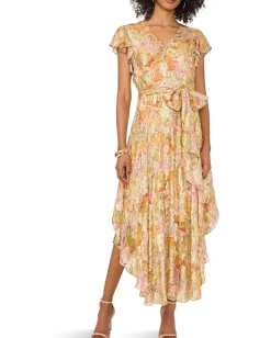Women Vince Camuto V Neck Button Down Maxi Dress With Flutter Sleeve