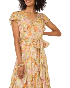 Women Vince Camuto V Neck Button Down Maxi Dress With Flutter Sleeve