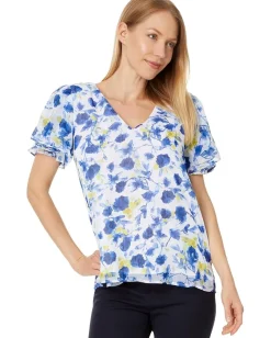 Women Vince Camuto V Neck Tulip Slv Blouse