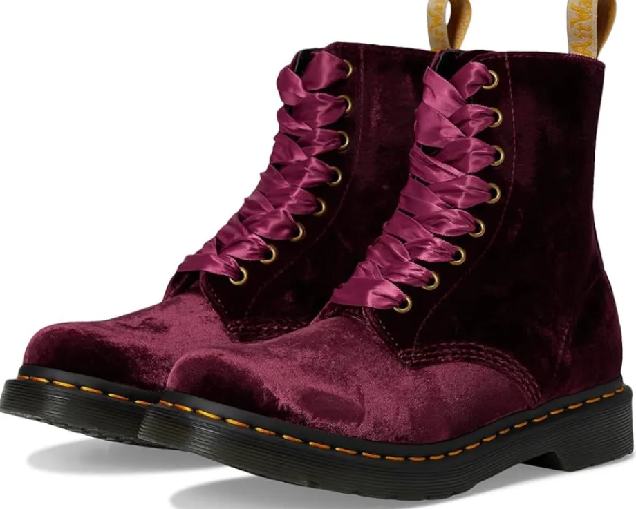 Dr. Martens Vegan 1460 Pascal Velvet Lace-Up Boots Cherry Red