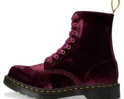 Dr. Martens Vegan 1460 Pascal Velvet Lace-Up Boots Cherry Red