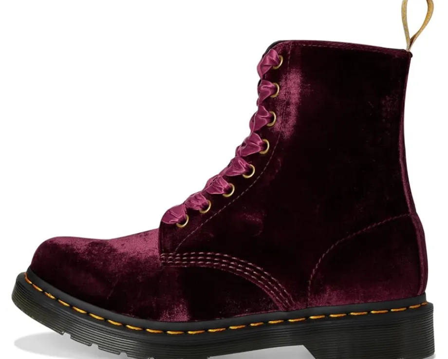 Dr. Martens Vegan 1460 Pascal Velvet Lace-Up Boots Cherry Red