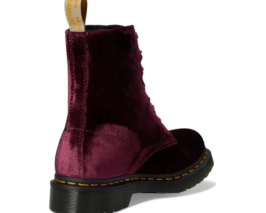 Dr. Martens Vegan 1460 Pascal Velvet Lace-Up Boots Cherry Red