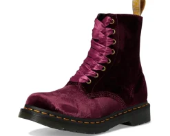 Dr. Martens Vegan 1460 Pascal Velvet Lace-Up Boots Cherry Red
