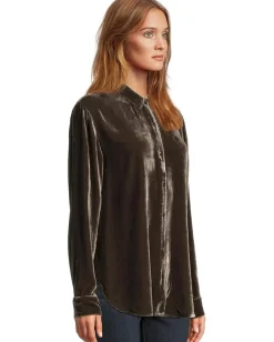 Eileen Fisher Velvet Classic Collar Long Shirt Rye Online