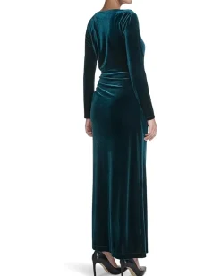 Calvin Klein Velvet Long Sleeve Maxi Malachite New