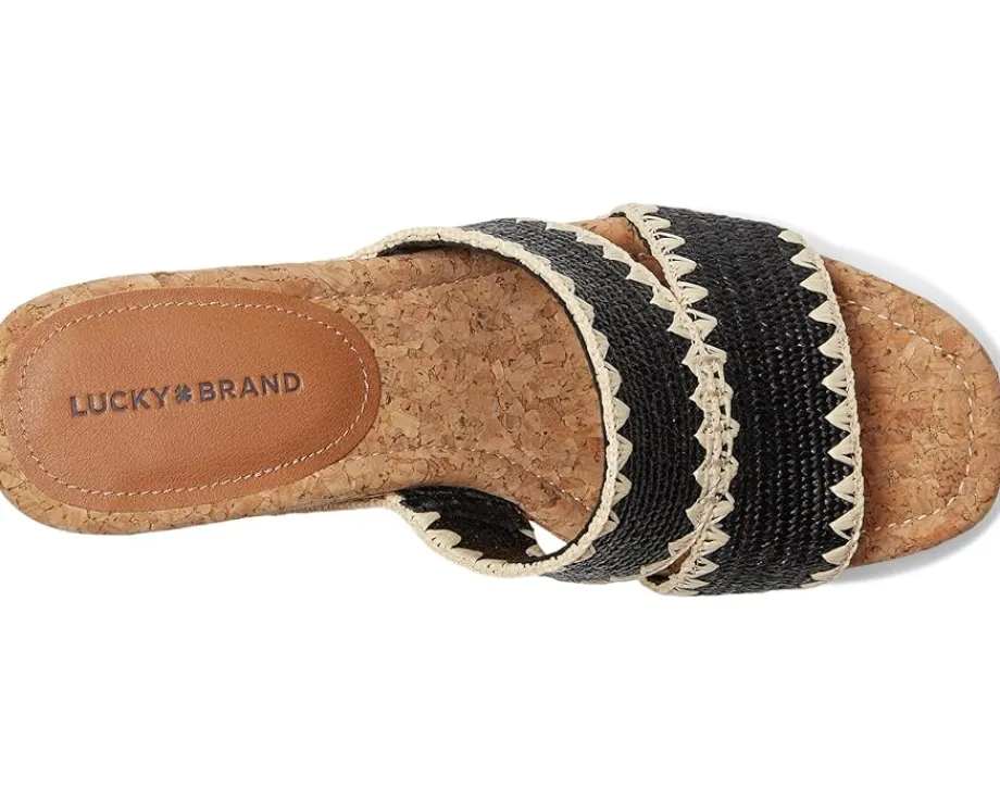 Lucky Brand Vickta Woven Band Cork Wedge Sandals Black Discount