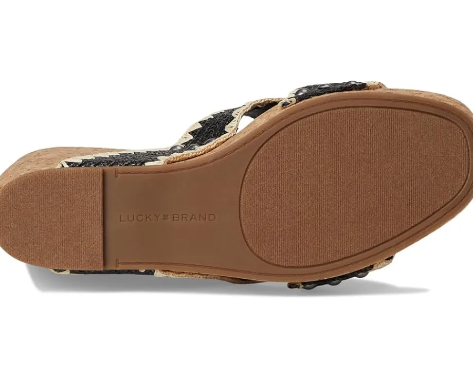Lucky Brand Vickta Woven Band Cork Wedge Sandals Black Discount