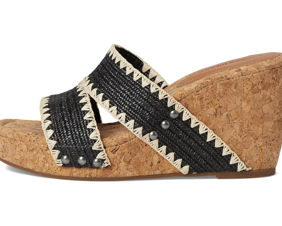 Lucky Brand Vickta Woven Band Cork Wedge Sandals Black Discount