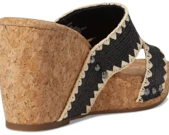 Lucky Brand Vickta Woven Band Cork Wedge Sandals Black Discount