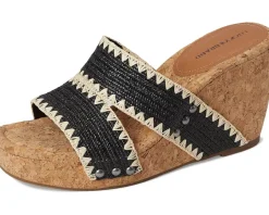 Lucky Brand Vickta Woven Band Cork Wedge Sandals Black Discount