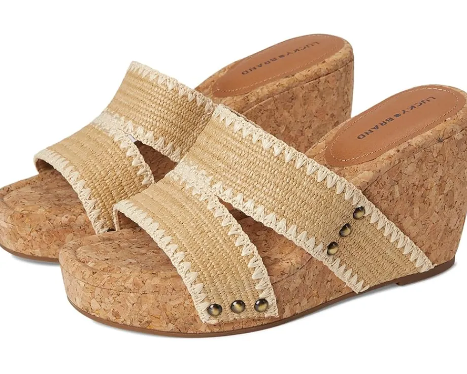 Lucky Brand Vickta Woven Band Cork Wedge Sandals Dark Natural Online