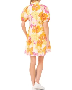 CeCe V-Neck Babydoll Tiered Dress Radiant Yellow Hot