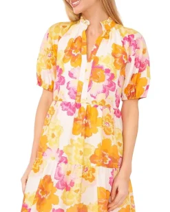 CeCe V-Neck Babydoll Tiered Dress Radiant Yellow Hot