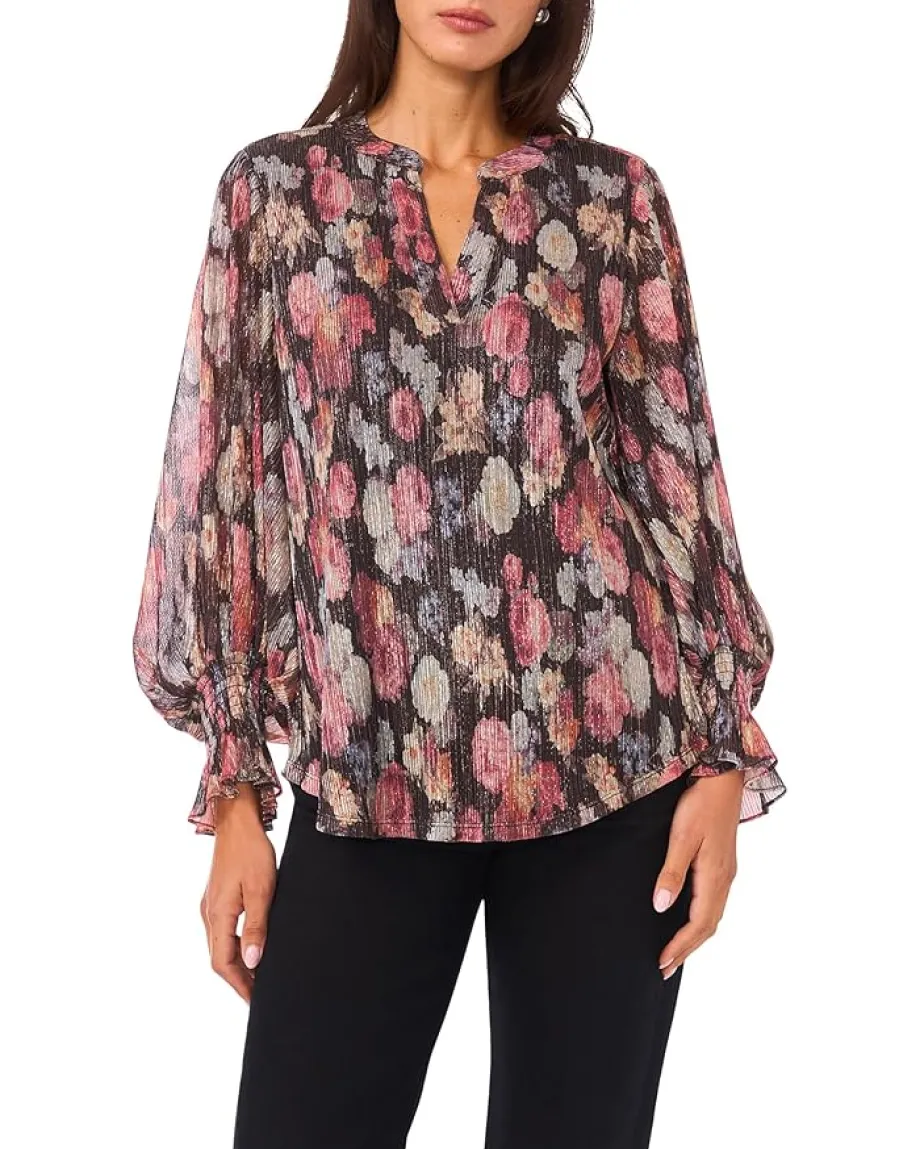 Vince Camuto V-Neck Balloon Sleeve Blouse Rich Black Online