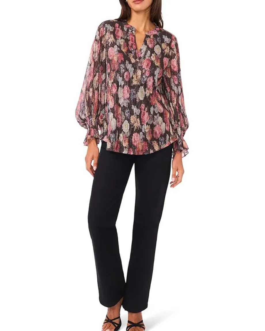 Vince Camuto V-Neck Balloon Sleeve Blouse Rich Black Online