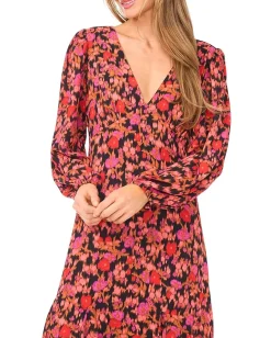 Women CeCe V-Neck Balloon Sleeve Printed Maxi Dress
