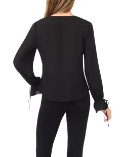 Women CeCe V-Neck Button Front Long Sleeve Top