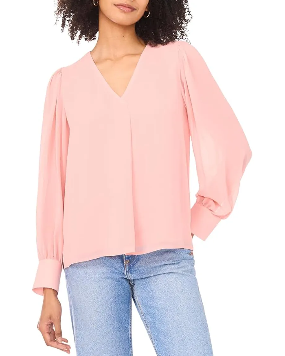 Vince Camuto V-Neck Long Sleeve Blouse Sepia Rose Online