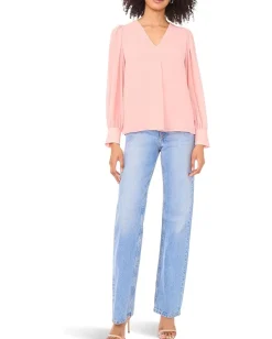 Vince Camuto V-Neck Long Sleeve Blouse Sepia Rose Online