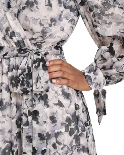 Women Calvin Klein V-Neck Long Sleeve Chiffon Midi