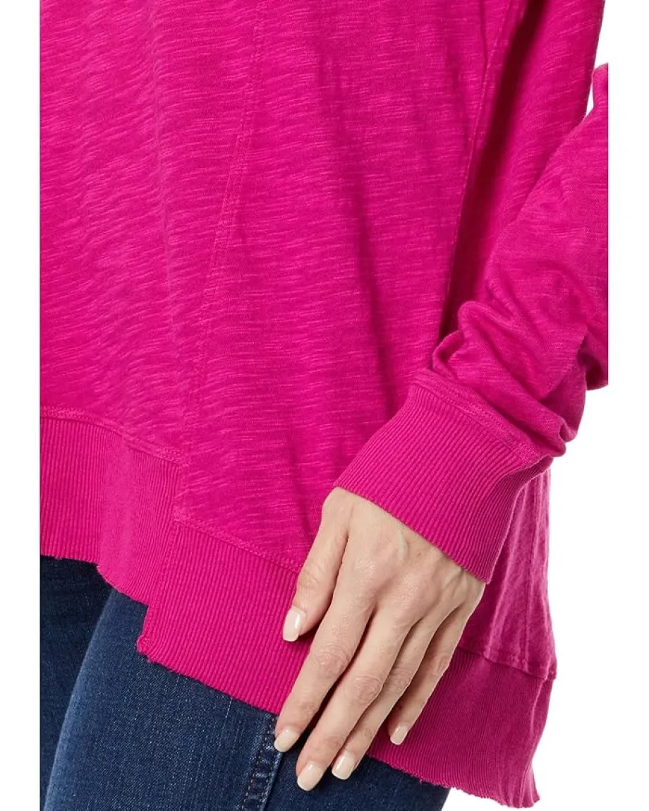 bobi Los Angeles V-Neck Long Sleeve Princess Seam Rib Mix Tee Dragonfruit Discount