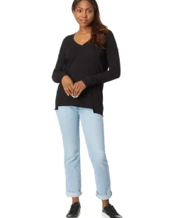 Women bobi Los Angeles V-Neck Long Sleeve Princess Seam Rib Mix Tee