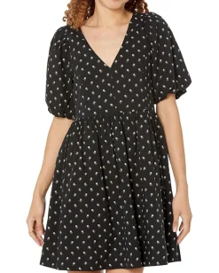 Madewell V-Neck Puff-Sleeve Mini Dress in Floral Ikat True Black Sale
