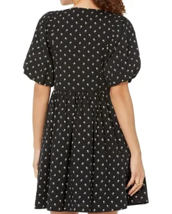 Madewell V-Neck Puff-Sleeve Mini Dress in Floral Ikat True Black Sale